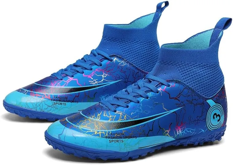 Men's Womens Soccer Cleats Football Shoes with High-Tops Lace-Up Spikes Indoor Firm Ground Turf Training Exercise Futsal Boots