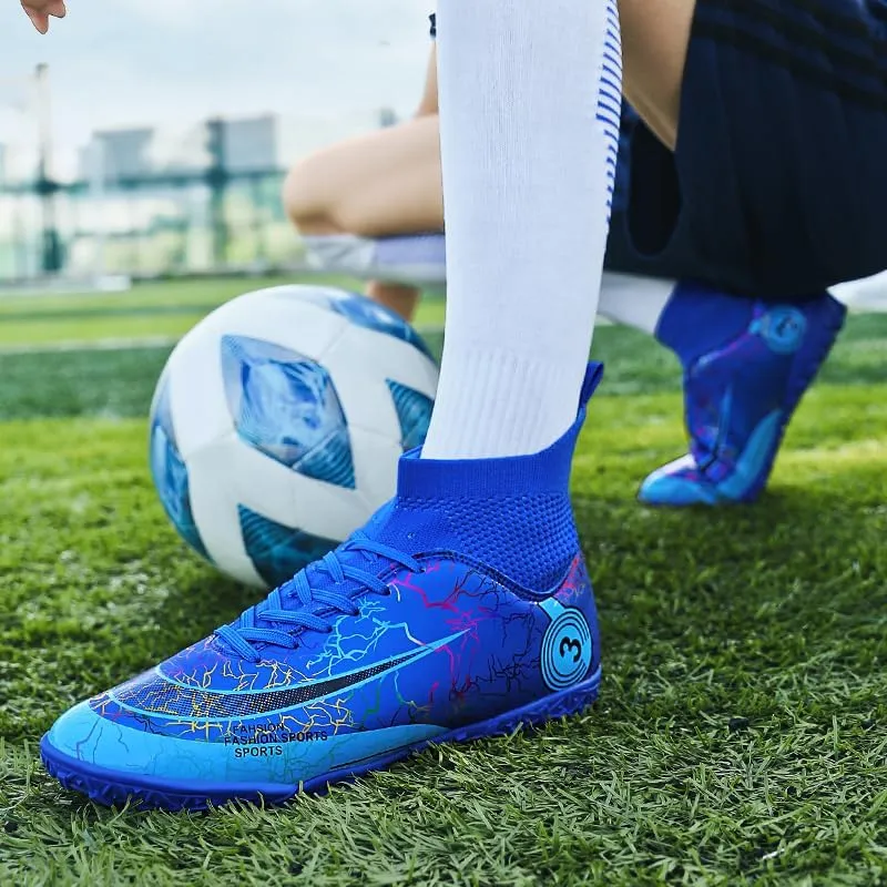 Men's Womens Soccer Cleats Football Shoes with High-Tops Lace-Up Spikes Indoor Firm Ground Turf Training Exercise Futsal Boots