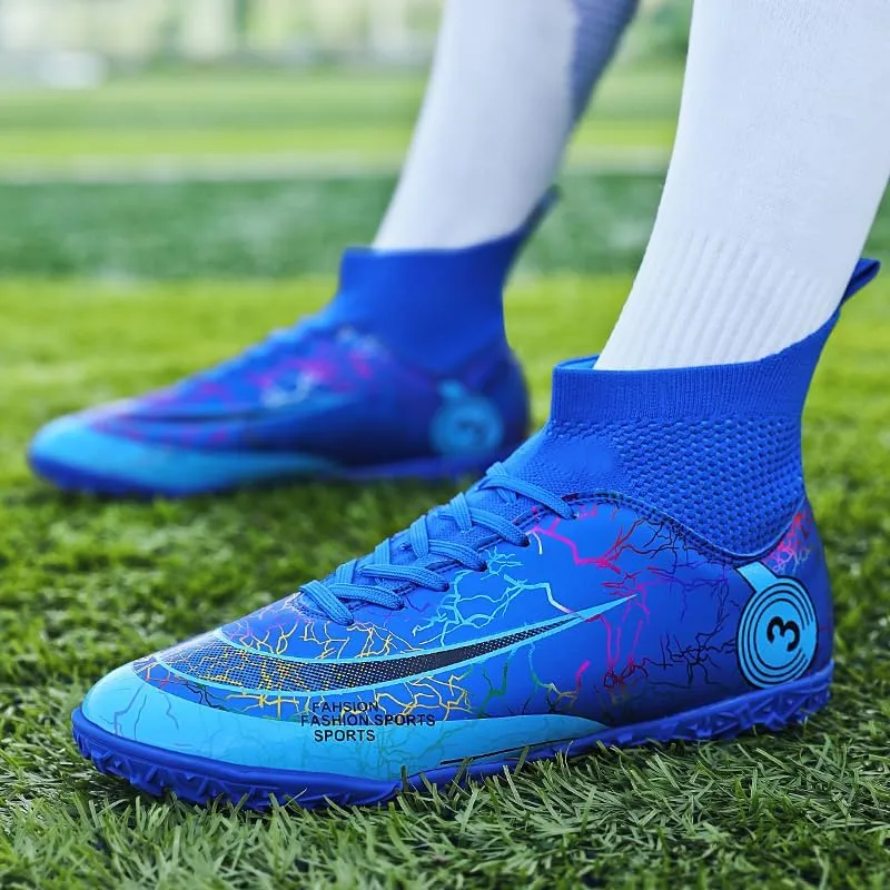 Men's Womens Soccer Cleats Football Shoes with High-Tops Lace-Up Spikes Indoor Firm Ground Turf Training Exercise Futsal Boots