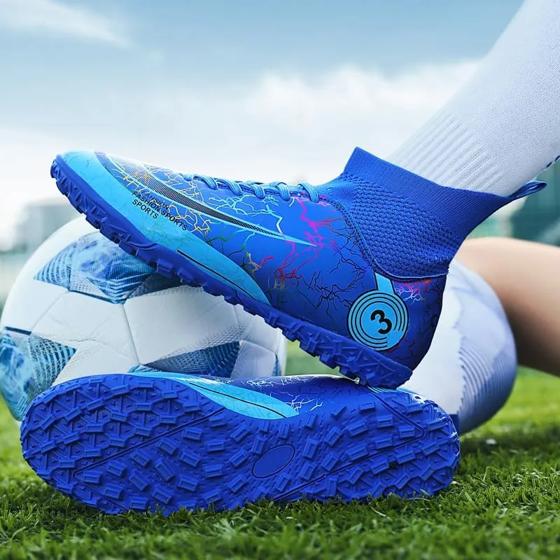 Men's Womens Soccer Cleats Football Shoes with High-Tops Lace-Up Spikes Indoor Firm Ground Turf Training Exercise Futsal Boots