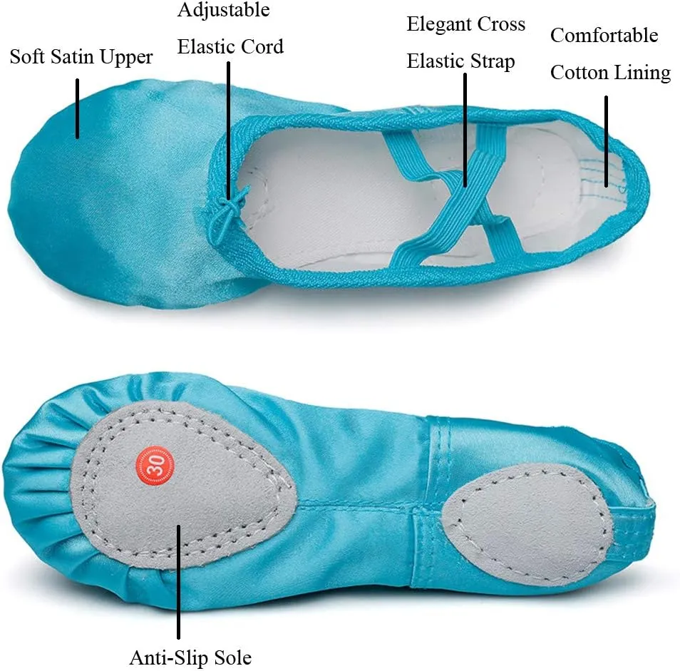 MSMAX Girls Ballet Shoes Satin Performa Dance Slippers for Kids