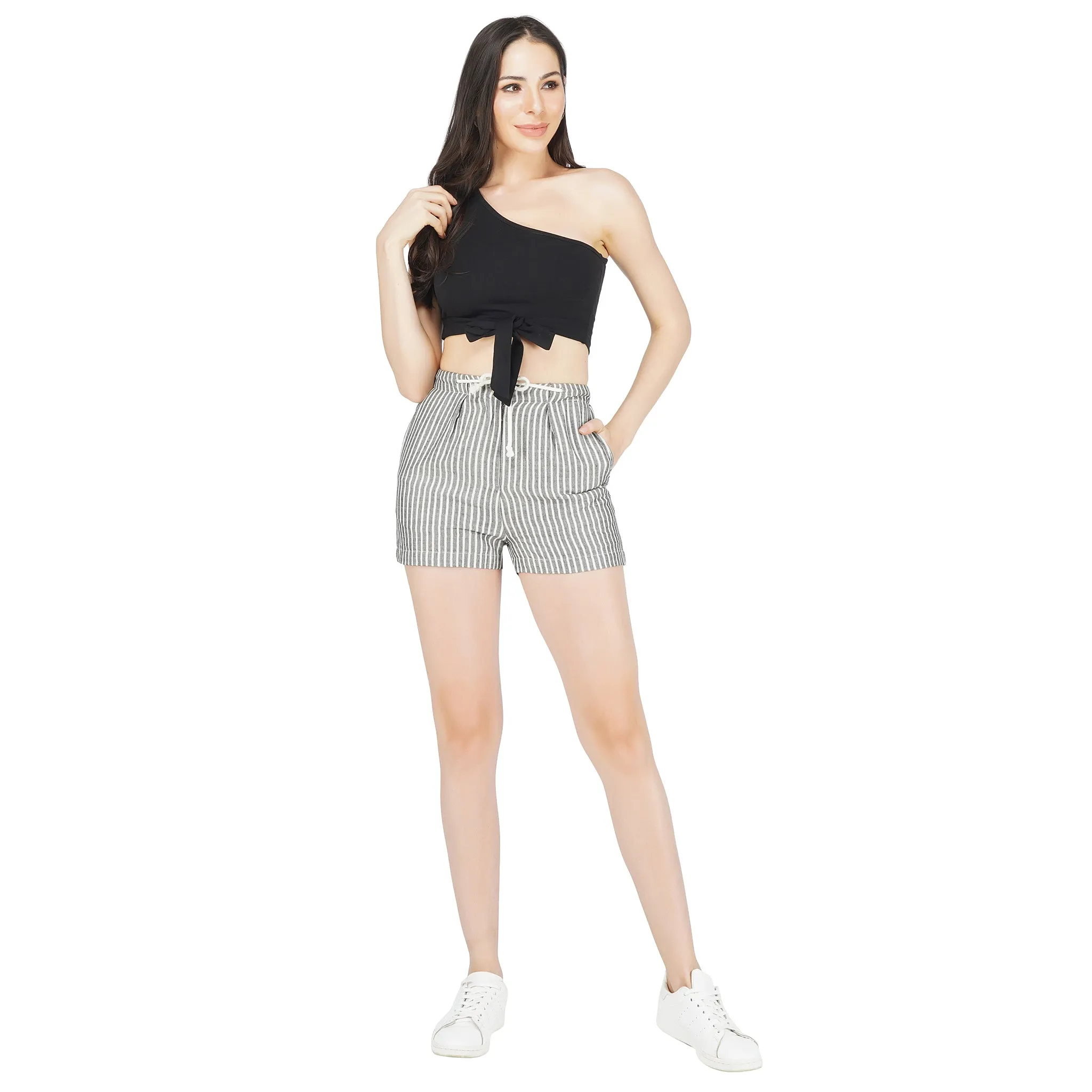 SLAY. Women's One shoulder Black Crop Top with Bow