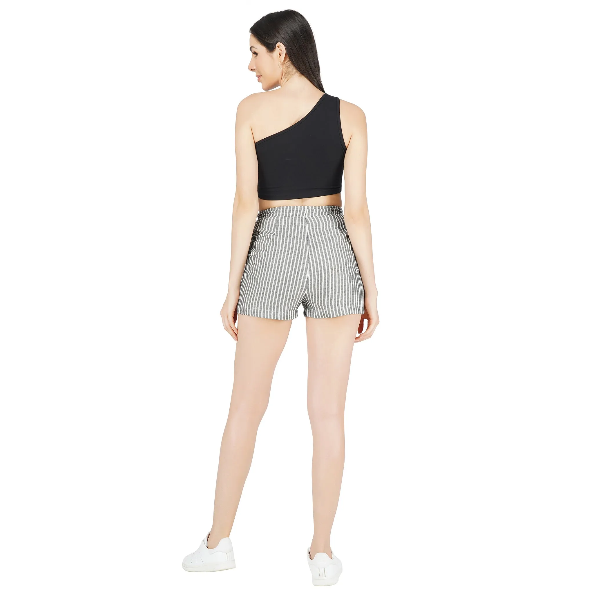 SLAY. Women's One shoulder Black Crop Top with Bow