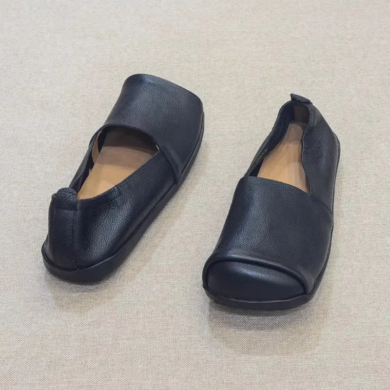 Soft Leather Square Toe Slip-on Casual Shoes