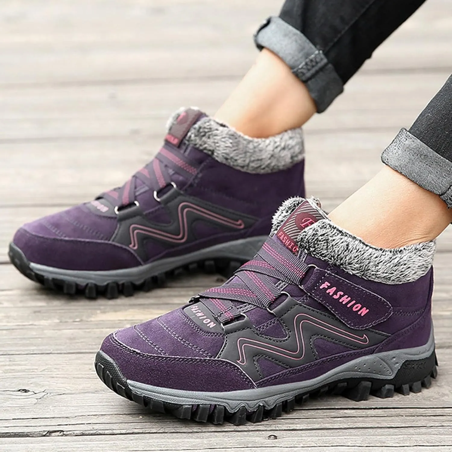 Winter Hiking Boots Men,Fashion Comfortable Fur Lined Snow Boots Men,Lightweight Breathable Cold-Weather Warm Winter Boots for Men,Slip Resistant