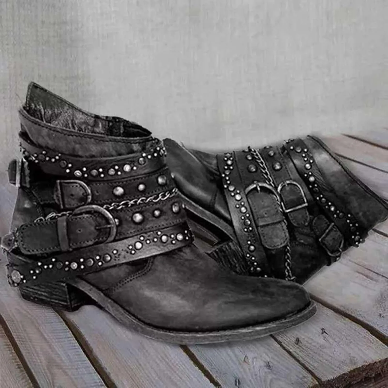 Women's Boots Ankle Womens Booties Fall Brown Leather Boots Men Womens Bootie Low Heel Lightweight Breathable Closed Pointed Toe Low Block Heel Zip Up
