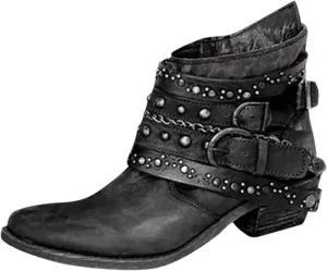 Women's Boots Ankle Womens Booties Fall Brown Leather Boots Men Womens Bootie Low Heel Lightweight Breathable Closed Pointed Toe Low Block Heel Zip Up