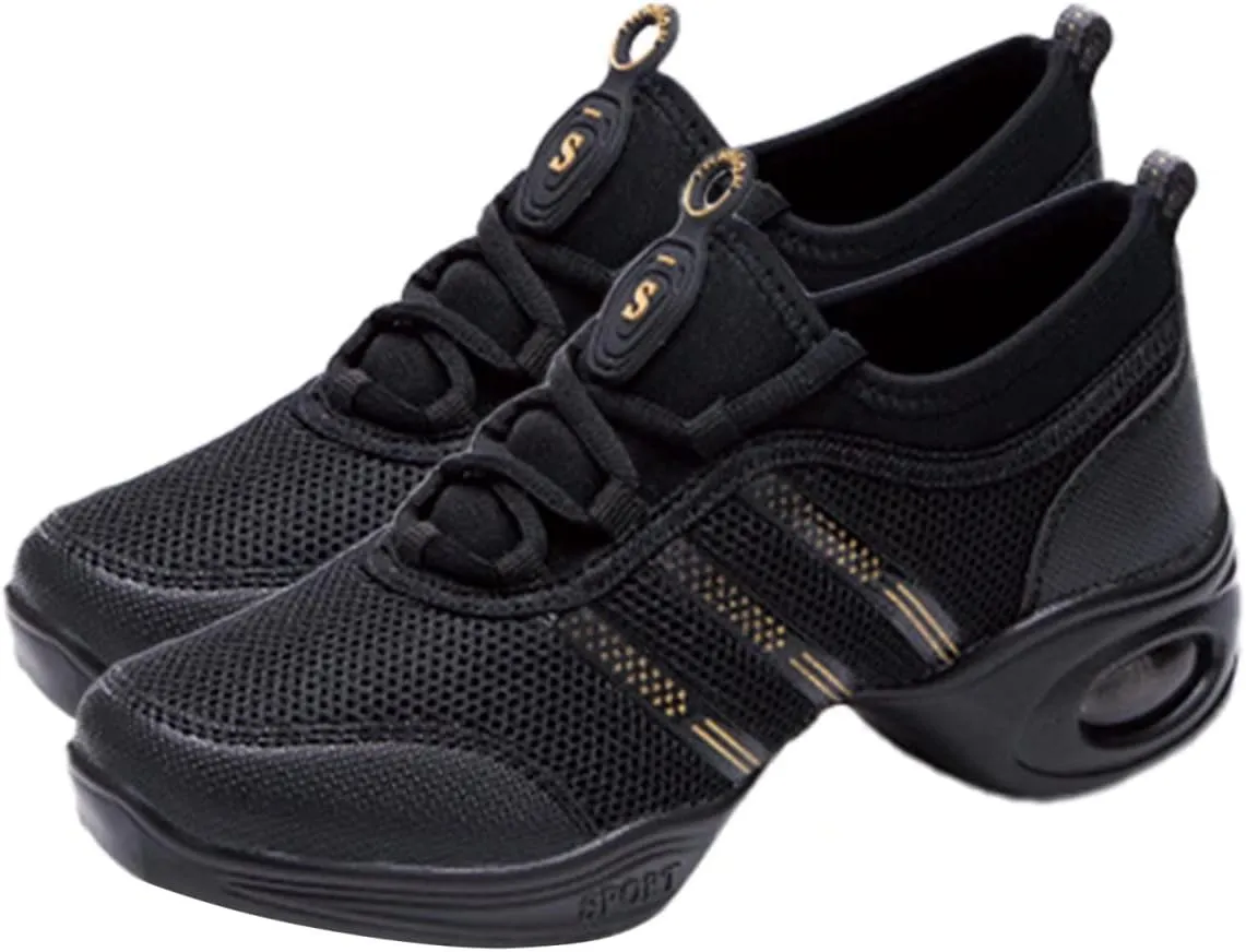 Women's Jazz Shoes Lace-up SneakersMesh Slip Thick Soled Jazz Dance Shoes Cushion Lady Girls Modern Breathable Air Cushion Split Sole Athletic Walking Dance Shoes