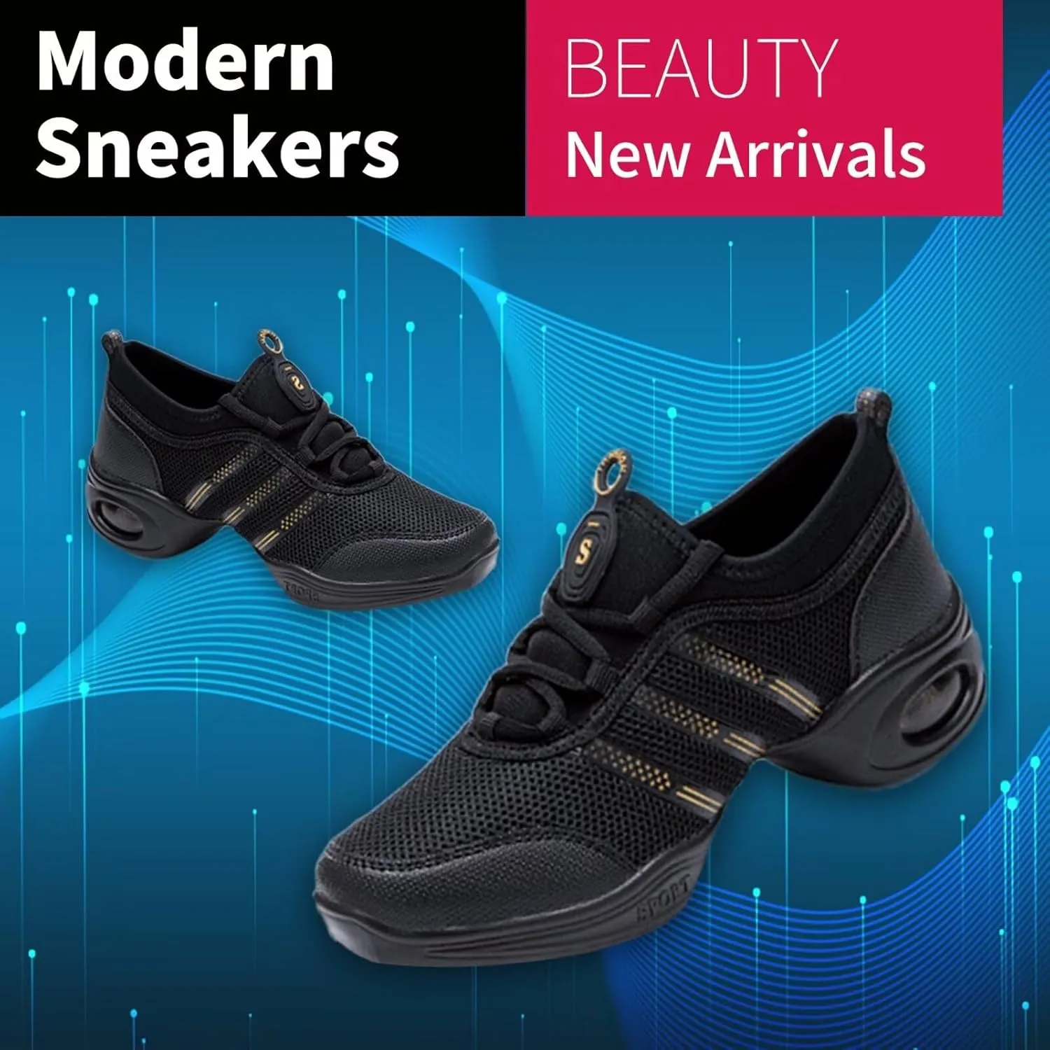 Women's Jazz Shoes Lace-up SneakersMesh Slip Thick Soled Jazz Dance Shoes Cushion Lady Girls Modern Breathable Air Cushion Split Sole Athletic Walking Dance Shoes